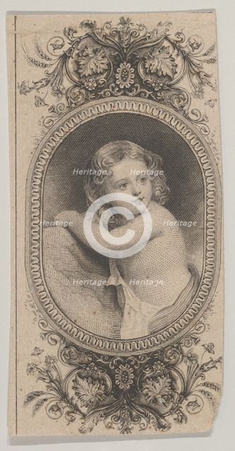 Banknote motif: a child's portrait and two patterned ovals surrounded by a floral f..., ca. 1824-37. Creator: Attributed to Asher Brown Durand.