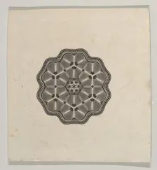 Banknote motif: a small six lobed ornament with a rope border, the interior adorned..., ca. 1824-42. Creator: Durand, Perkins & Co