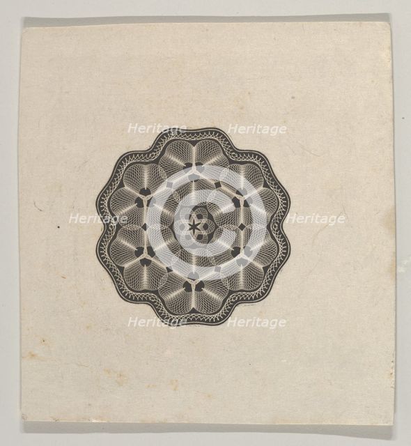 Banknote motif: a small six lobed ornament with a rope border, the interior adorned..., ca. 1824-42. Creator: Durand, Perkins & Co.