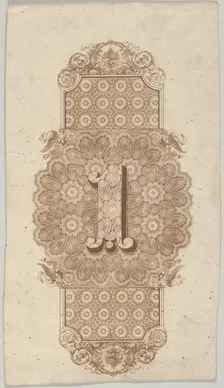 Banknote motif: ornamental number 1 against a panel of lathe work elements, adjoini..., ca. 1824-42. Creator: Durand, Perkins & Co