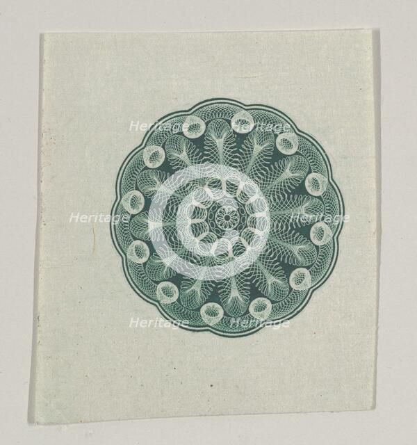 Banknote motif: small circular ornament containing floral lathe work, ca. 1824-42. Creator: Durand, Perkins & Co.