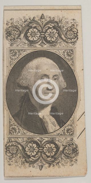 Banknote motif: Portrait on George Washington in a decorative panel, ca. 1824-37. Creator: Attributed to Asher Brown Durand.