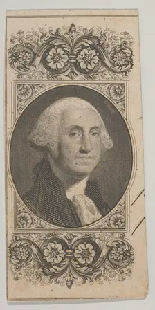 Banknote motif: Portrait on George Washington in a decorative panel, ca. 1824-37. Creator: Attributed to Asher Brown Durand
