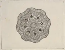 Banknote motif: rounded ornamental lathe work design with a wavy edge, ca. 1824-42. Creator: Durand, Perkins & Co