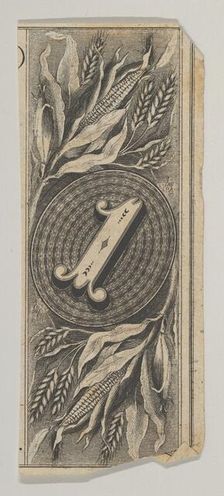 Banknote motif: the number 1 against an oval of woven lathe work, inside a rectangl..., ca. 1824-42. Creator: Durand, Perkins & Co