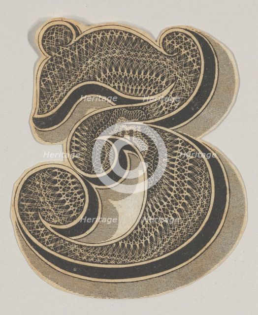 Banknote motif: the number 3, its interior composed of lathe work edged with a band..., ca. 1824-42. Creator: Durand, Perkins & Co.