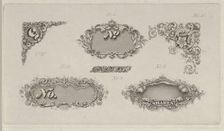 Banknote motifs: six small lathe work designs for corners, frames and numbers, ca. ..., ca. 1824-42. Creator: Durand, Perkins & Co