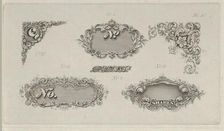 Banknote motifs: six small lathe work designs for corners, frames and numbers, ca. ..., ca. 1824-42. Creator: Durand, Perkins & Co