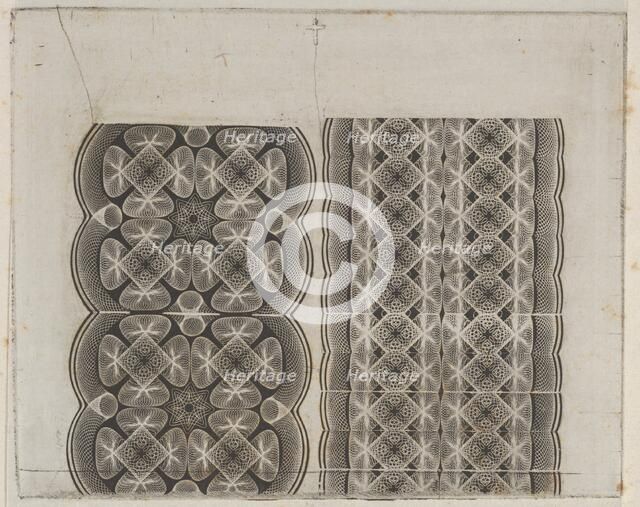 Banknote motifs: two bands of lace-like lathe work ornament, ca. 1824-42. Creator: Durand, Perkins & Co.