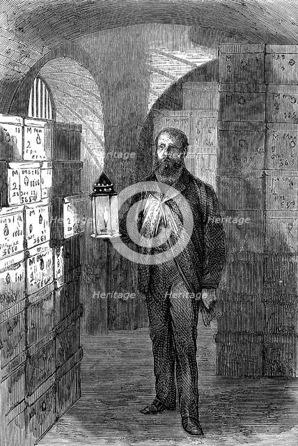 Banknote store in the vaults of the Bank of England, c1870. Artist: Unknown