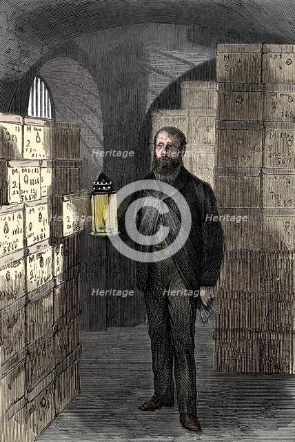 Banknote store in the vaults of the Bank of England, c1870. Artist: Unknown.