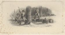 Banknote vignette showing woodsmen felling trees in a snowy forest, ca. 1824-37. Creator: Attributed to Asher Brown Durand