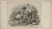 Banknote vignette with three putti as a shepherd, a farmer, and a sailor, ca. 1824-37. Creator: Attributed to Asher Brown Durand