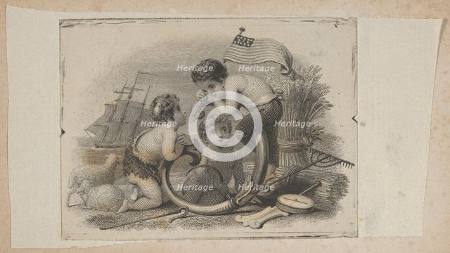 Banknote vignette with three putti as a shepherd, a farmer, and a sailor, ca. 1824-37. Creator: Attributed to Asher Brown Durand.