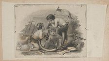 Banknote vignette with three putti as a shepherd, a farmer, and a sailor, ca. 1824-37. Creator: Attributed to Asher Brown Durand