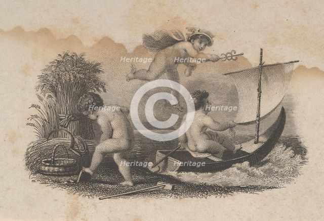 Banknote vignette with three putti symbolizing trade and agriculture, ca. 1824-37. Creator: Attributed to Asher Brown Durand.
