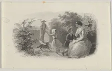 Banknote vignette with a family in a garden, ca. 1824-37. Creator: Attributed to Asher Brown Durand