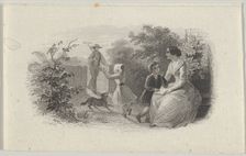 Banknote vignette with a family in a garden, ca. 1824-37. Creator: Attributed to Asher Brown Durand