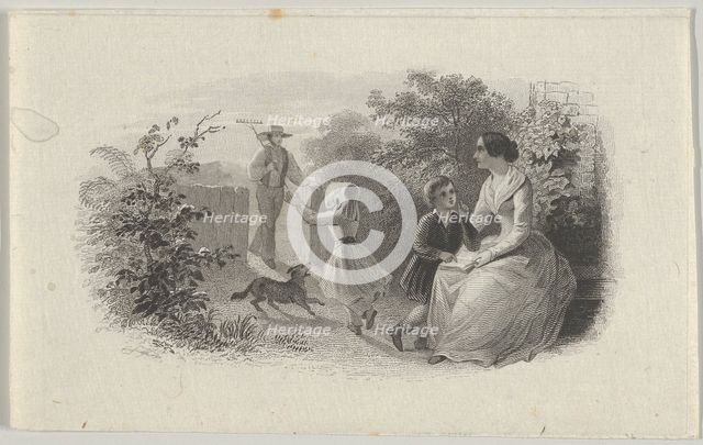 Banknote vignette with a family in a garden, ca. 1824-37. Creator: Attributed to Asher Brown Durand.