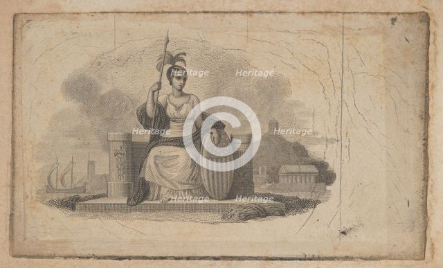 Banknote vignette with female figure representing America, ca. 1824-37. Creator: Attributed to Asher Brown Durand.