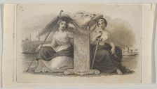 Banknote vignette with female figures representing Liberty and Justice, ca. 1824-37. Creator: Attributed to Asher Brown Durand