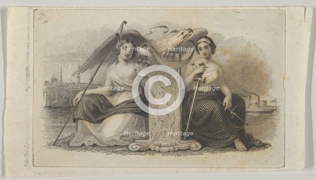Banknote vignette with female figures representing Liberty and Justice, ca. 1824-37. Creator: Attributed to Asher Brown Durand.