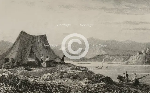 Banks of the Kura River and its tributary, Ancient Armenia, 1838.  Creator: Vanderburch.