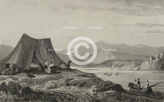 Banks of the Kura River and its tributary, Ancient Armenia, 1838.  Creator: Vanderburch.