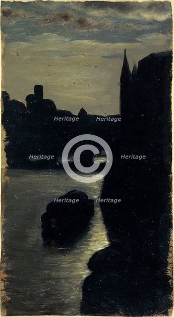 Banks of the Seine, near the courthouse, at night, c1870. Creator: Charles-Emile Cuisin.