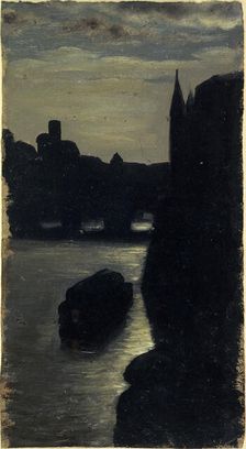 Banks of the Seine, near the courthouse, at night, c1870. Creator: Charles-Emile Cuisin