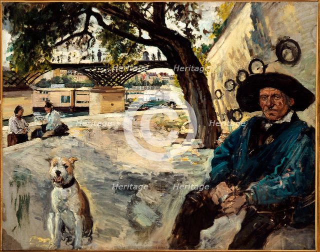 Banks of the Seine at the Pont des Arts: with coalman, c1880. Creator: Emile Antoine Guillier.