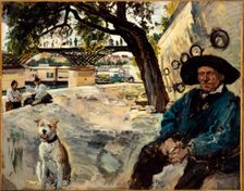 Banks of the Seine at the Pont des Arts: with coalman, c1880. Creator: Emile Antoine Guillier
