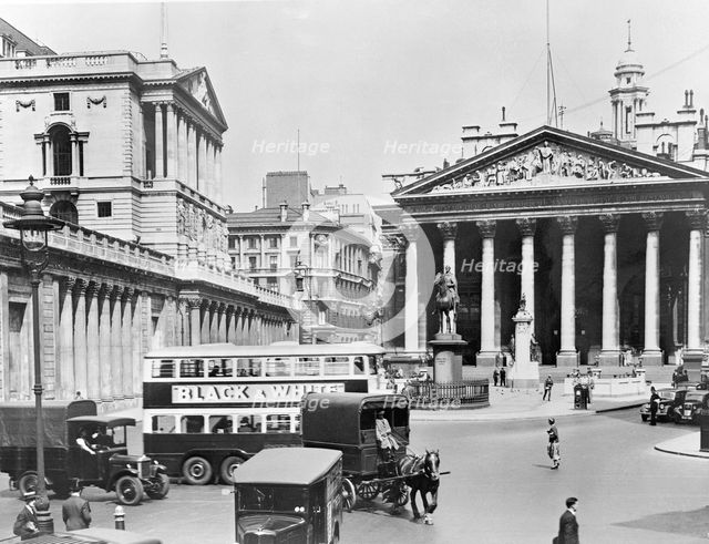 Bank of England and Royal Exchange, City of London. Creator: John H Stone.