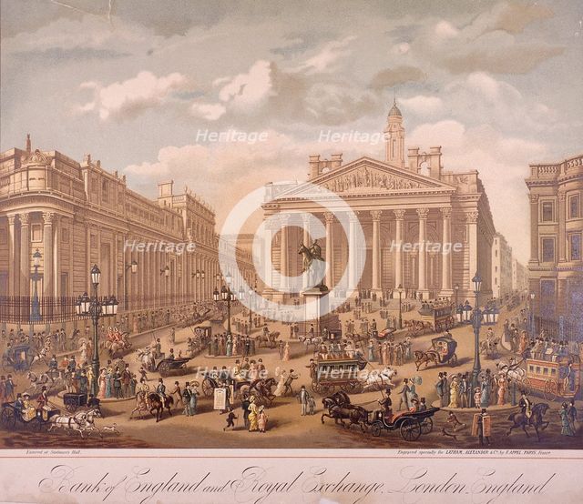 Bank of England and Royal Exchange, London, c1860. Artist: F Appel