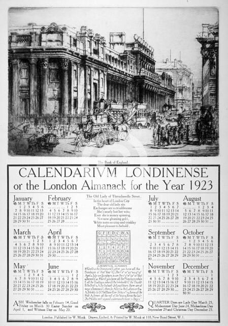 Bank of England, City of London, 1922.                                                  Artist: William Monk
