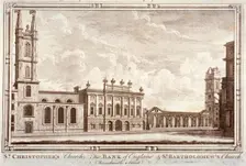 Bank of England, St Christopher-le-Stocks and St Bartholomew-by-the-Exchange, London, c1775. Artist: Adam Smith