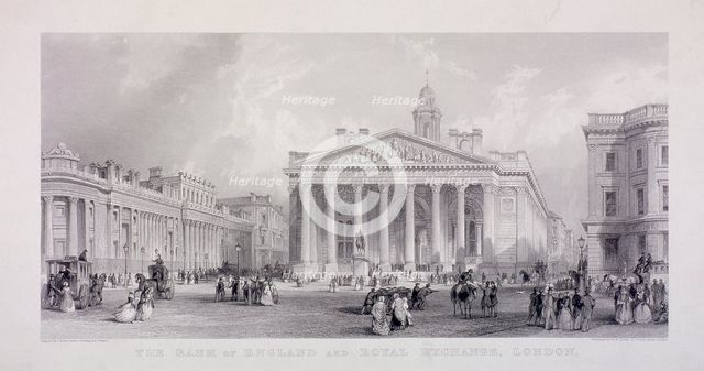 Bank of England, Threadneedle Street, London, c1850. Artist: Thomas Abiel Prior