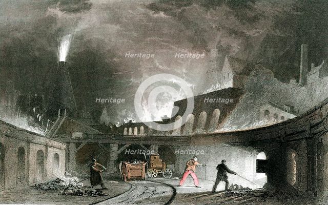 Bank of furnaces, Lymington Iron Works, Tyneside, England, 1835. Artist: Unknown