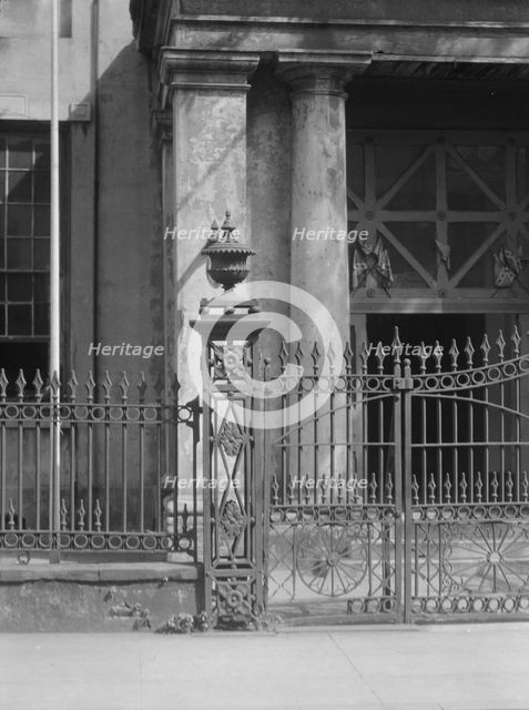 Bank of Louisiana wrought iron fence, 344 Royal Street, New Orleans, between 1920 and 1926. Creator: Arnold Genthe.