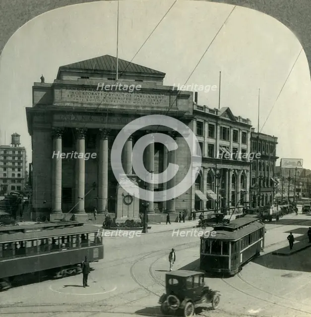 'Bank of Montreal and Monument, Corner Main and Portage Sts., Winnipeg, Man. Canada', c1930s. Creator: Unknown.