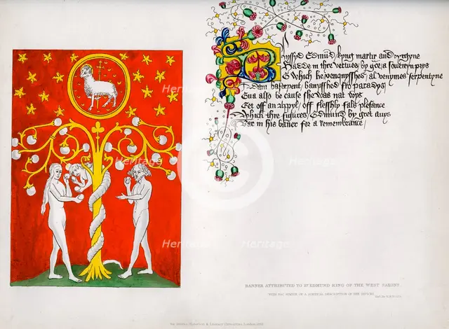 Banner and poem, c15th century, (1840). Artist: Unknown