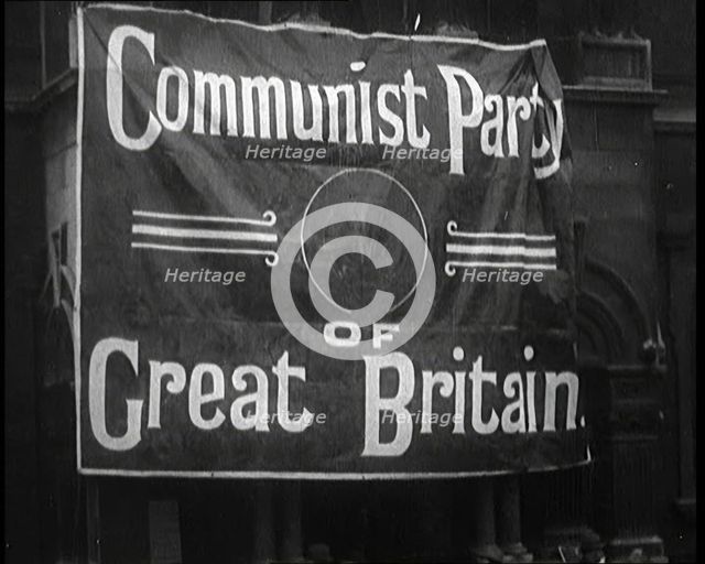 Banner Strung Across a Building Reads 'Communist Party of Great Britain', 1924. Creator: British Pathe Ltd.