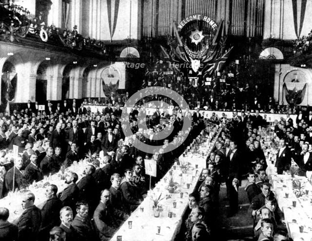 Banquet to the officers and crew of H.M.S. "St. George" at the Town Hall, Portsmouth, 1898. Creator: Russell.