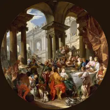Banquet under a portico of ionic order, ca 1720