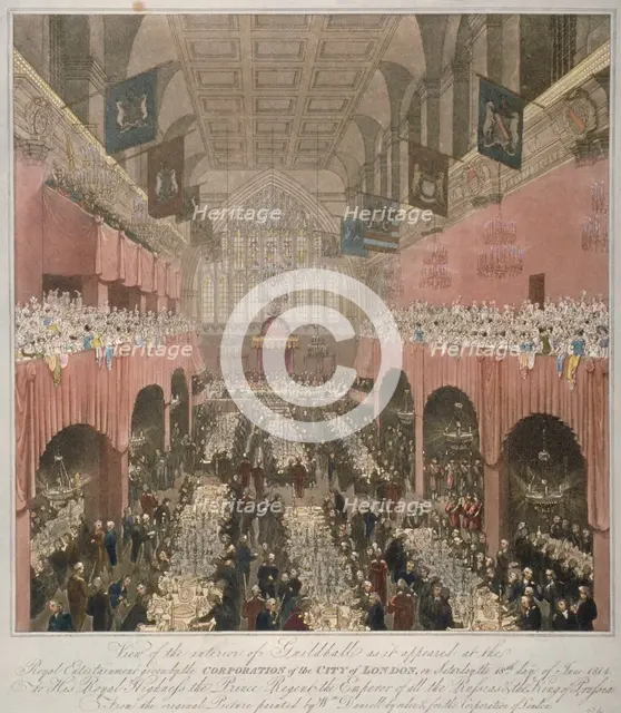 Banquet at the Guildhall, City of London, 1814 (1815).                                         Artist: Anon