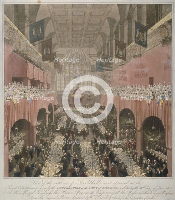 Banquet at the Guildhall, City of London, 1814 (1815).                                         Artist: Anon