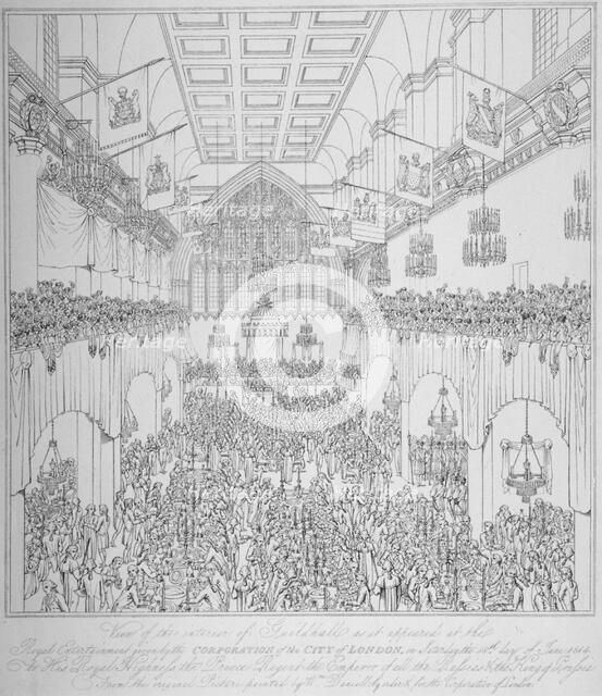 Banquet at the Guildhall, City of London, 1814 (1815).                                         Artist: Anon