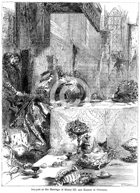 Banquet at the marriage of King Henry III (1207-1272) and Eleanor of Provence (c1223-1291), 1236. Artist: Unknown