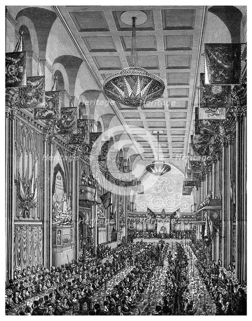 Banquet in the Great Hall for Queen Victoria, Guildhall, City of London, November 1837 (1886). Artist: Unknown