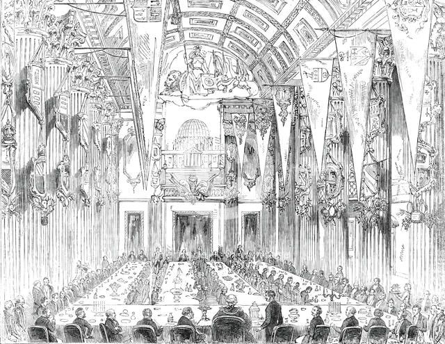 Banquet in the Egyptian Hall, at the Mansion-House, 1850. Creator: Unknown.